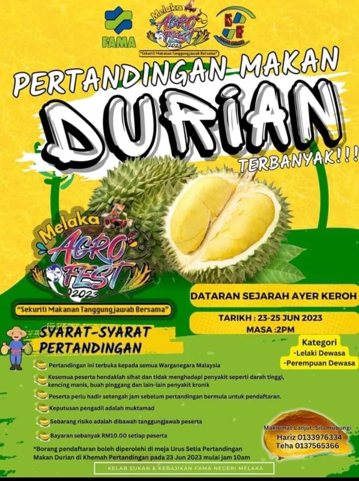 Pertandingan makan durian terbanyak Melaka 2023